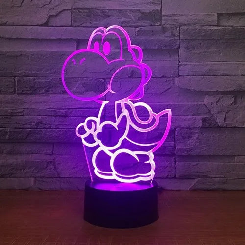 Lámpara De Noche Led 3d Mario Bros Yoshi Holograma Regalo Negra