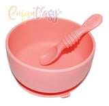 Bowl De Silicona Con Ventosa Y Cuchara Libre De Bpa Color Salmón