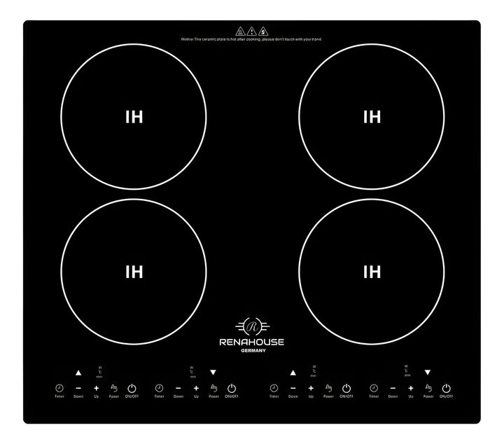 Estufa Electrica De Inducción 4 Puestos Empotrable 4x900w Negro