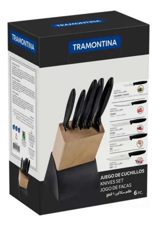 Cuchillos Tramontina Plenus en Acero Inoxidable y Polipropileno Negro 6 Piezas