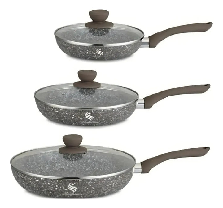 Set 3 Sartenes Antiadherentes Schaffhausen Mármol Gris Color Gris Oscuro