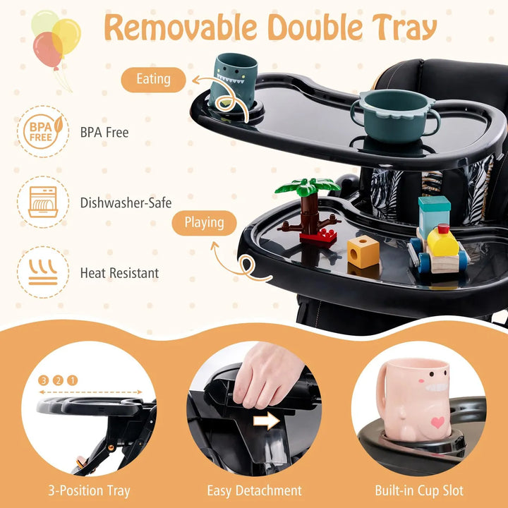 Silla Alta Plegable Ajustable Con Ruedas Para Bebés Negro