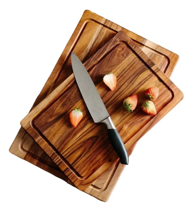 Tabla Picar Servir Teca Profesional Sellada Cera Abeja 28x40 Lisa Marrón