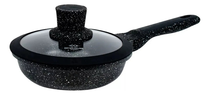 Sartén Antiadherente En Mármol Tapa De Vidrio 20cm Renahouse Color Negro