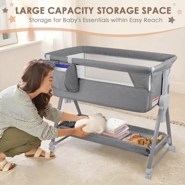 Cuna Portátil Ajustable Con Ruedas Y Colchón Para Bebé