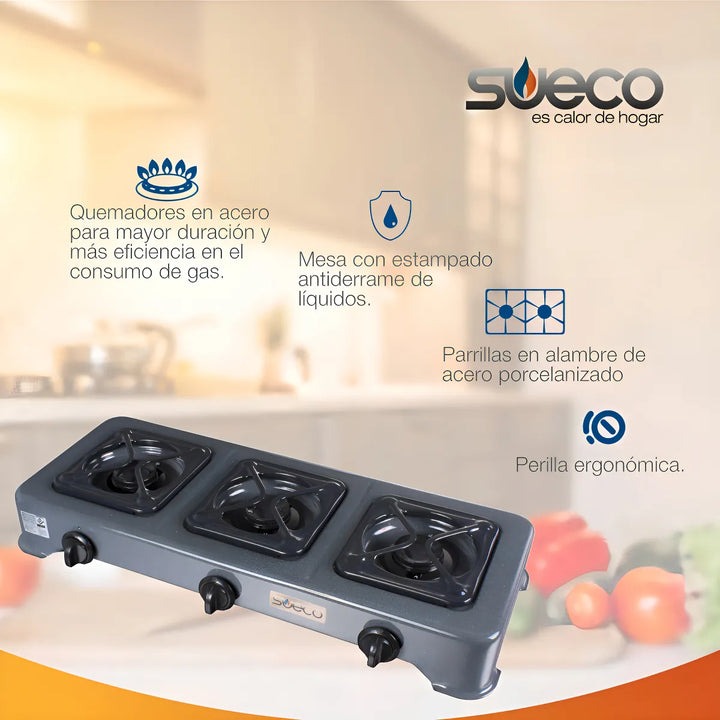 Estufa De Sobremesa Sueco 3 Puestos Gas Propano Moteado