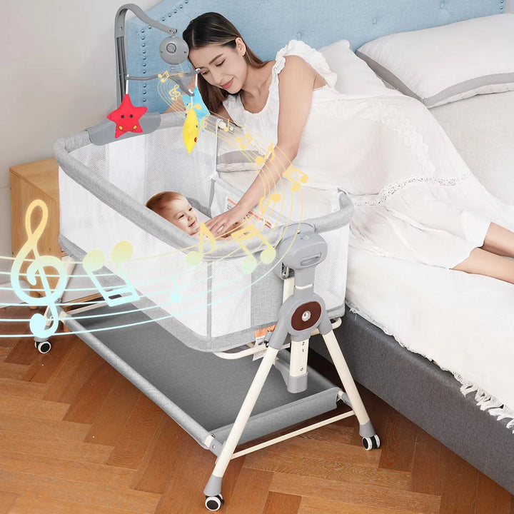 Cuna Mecedora 3 En 1 Con Juguetes Musicales Y Ruedas Gris