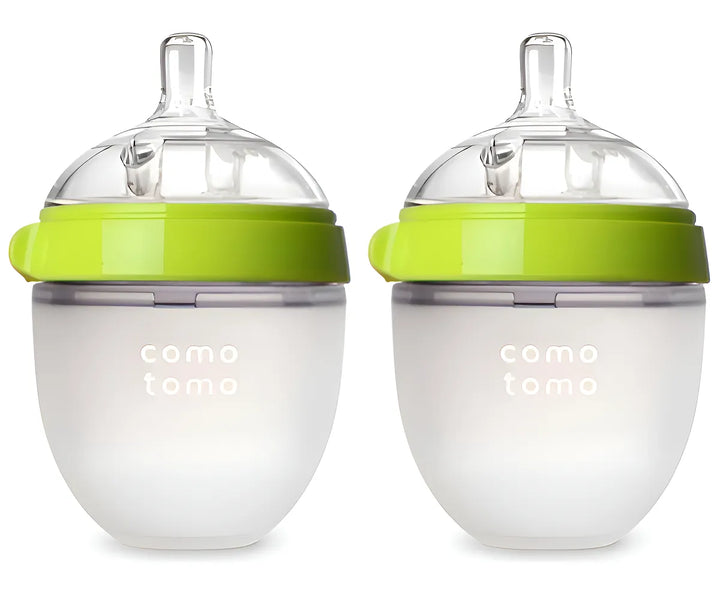 Comotomo biberón de silicona 150ml anticólico color verde 2 unidades