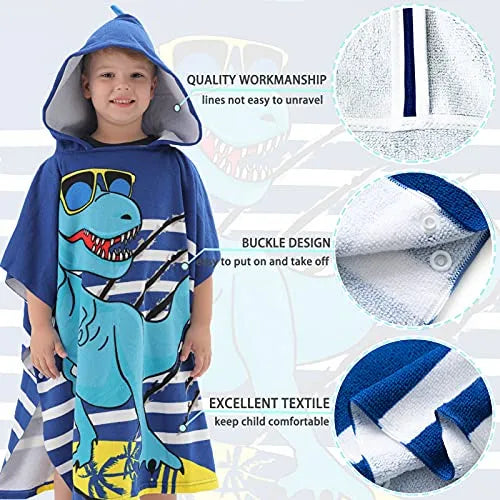 Poncho De Toalla De Dinosaurio Con Capucha Para Ninos
