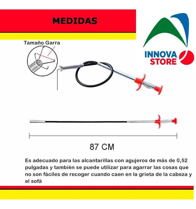 Sonda Destapa Cañerías 87cm Uso En Desagües Lavamanos Baños