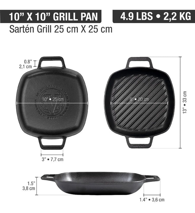 Sarten 10*10 D/asa De Hierro Fundido Esmaltado Victoria Color Negro
