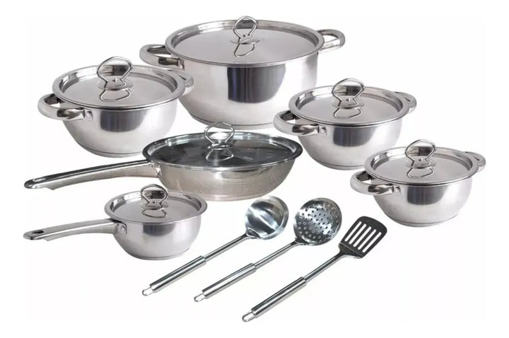 Estufa De Inducción 2p + Batería De Ollas En Acero Renahouse Plateado