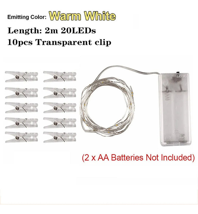 Extensión Led 10 Pinza Foto Guirnalda Cadena Decorativo Pila Cálido