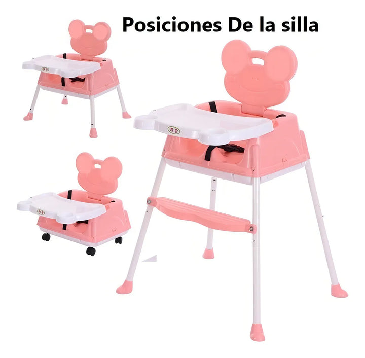 Silla Comedor 4 En 1 Bebes Color Rosa Liso