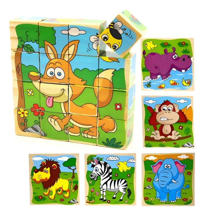 Rompecabezas Madera 6 En 1 Juguete Cubo Didáctico De 16 Pcs
