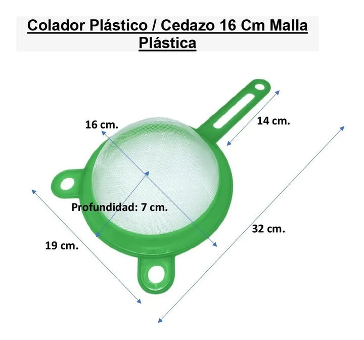 Colador Plástico / Cedazo 16 Cm Malla Gruesa Multicolores