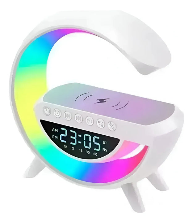 Parlante Lámpara Rgb + Carga Inalámbrica + Reloj Bt-3401 Blanco