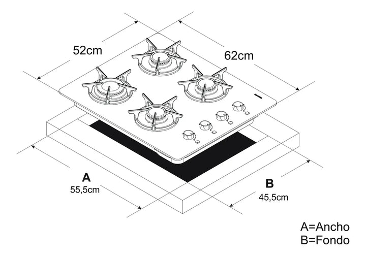Estufa De Empotrar Vidrio Templado 62x52cm Gas Natural 6545 Rojo