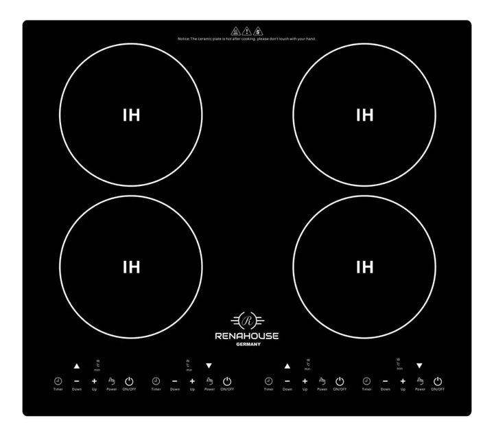 Estufa De Induccion 4 Puestos Empotrable + Bateria 15 Piezas Negro/plateado