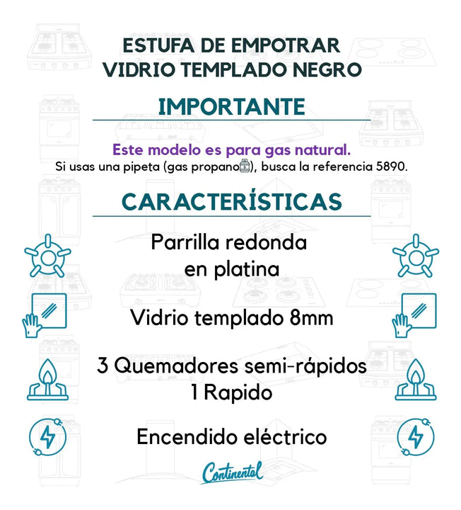 Estufa De Empotrar Vidrio 5883 Gas Natural Negro