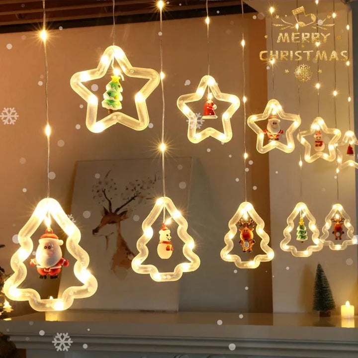 Cortina Luces Navideñas Estrellas Figuras Navidad 3mts Transparente