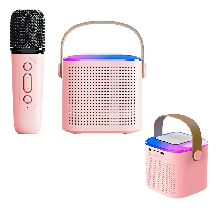Parlante Karaoke Portátil Mini Con Micrófono Inalámbrico Bt Color Rosa