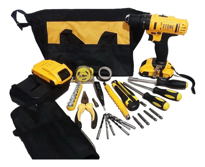 Taladro Inalámbrico 24v Percutor Trabajo Pesado 2 Baterias Protool 2401 Amarillo