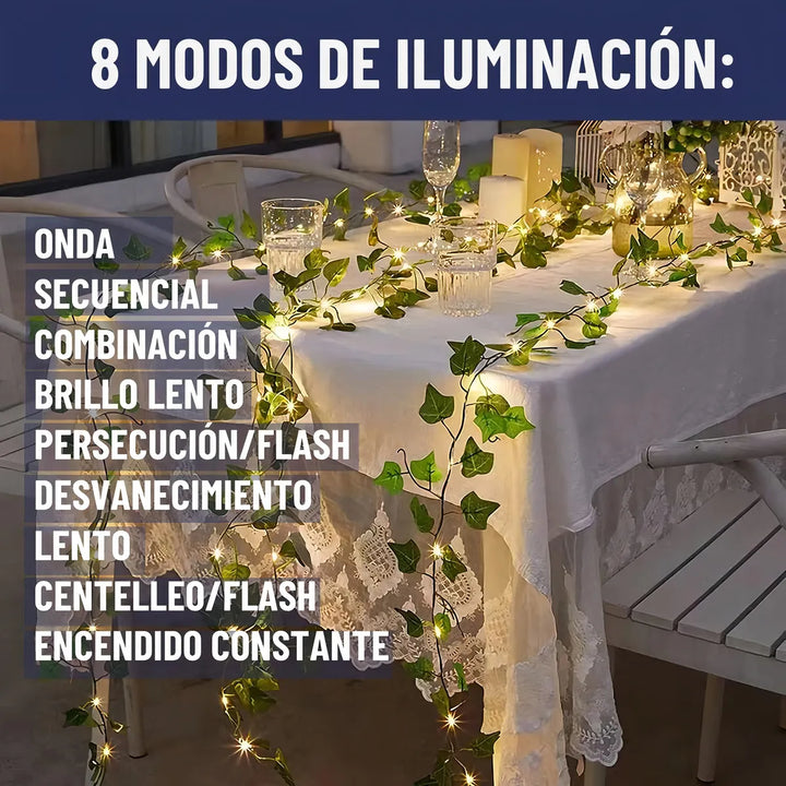 Guirnalda Luces Led Solar Cortina Hojas Enredadera Set 2 X7m