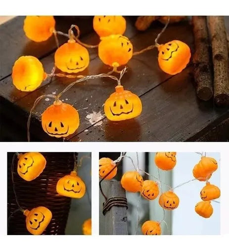 Guirnalda 10 Led Calabazas Extensión Halloween 2mt Pilas Aa
