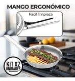 Set X2 Sartén Acero Quirúrgico 1810 Con Tapa Cocina Gourmet Plateado