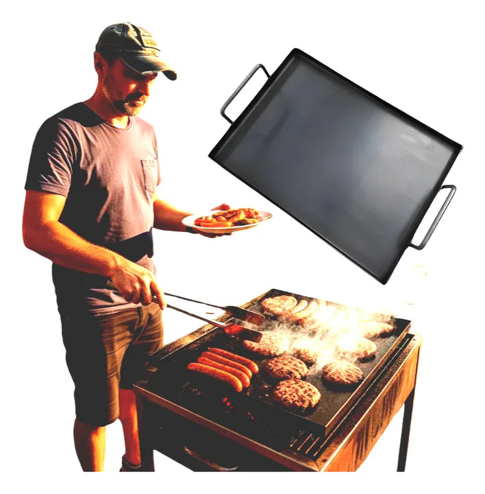 Plancha Asar 60x40cm Metalica Carnes Arepas Hamburguesas Negro