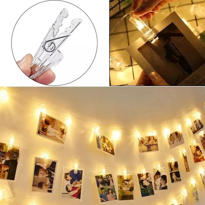Extensión Led 10 Pinza Foto Guirnalda Cadena Decorativo Pila Cálido