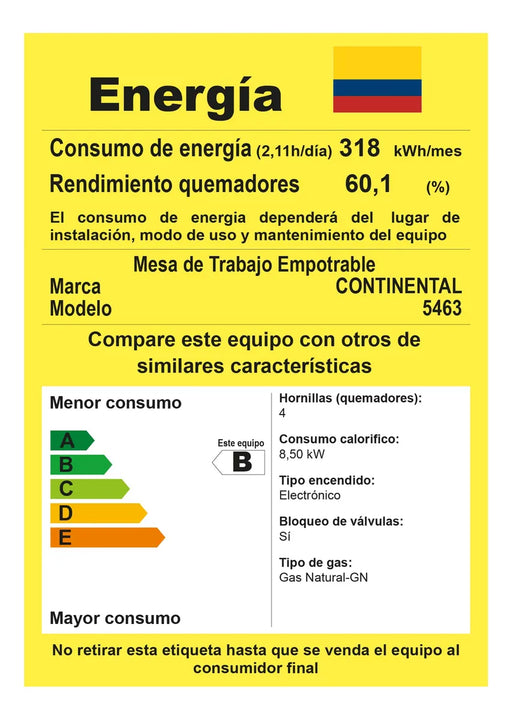 Estufa Empotrar Acero Inoxidable 61*51 Cm Gas Natural 5463 Gris