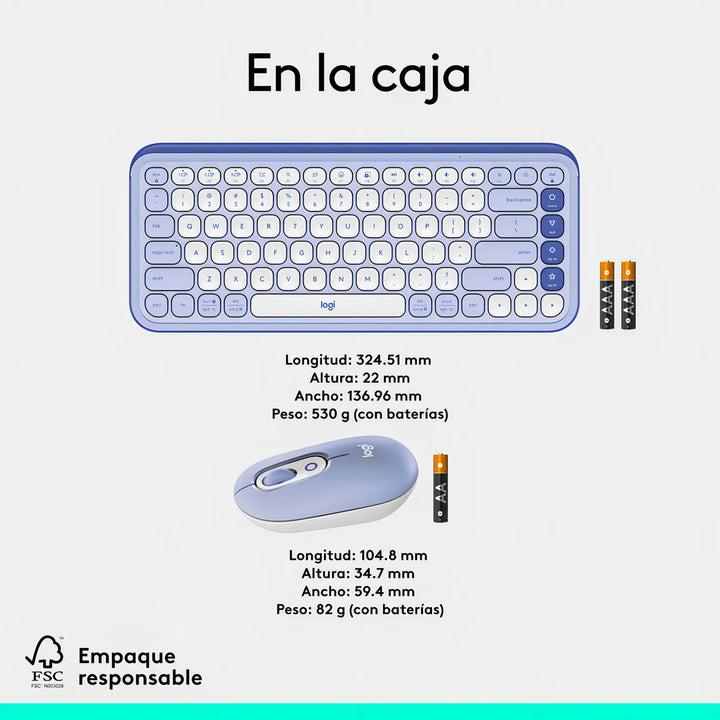 Logitech Pop Icon, Combo Teclado Y Mouse Bluetooth, Lila Mouse Lavanda Teclado Lavanda