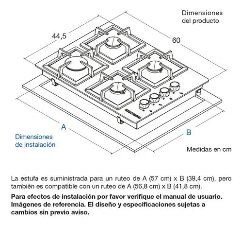 Estufa 4 Puestos Cristal + Campana Horizontal 60 Cm Negra Negro