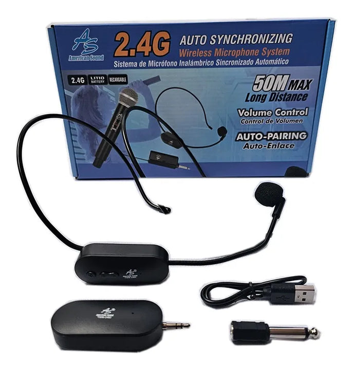 Microfono Inalambrico De Diadema Receptor Plug Americansound Negro