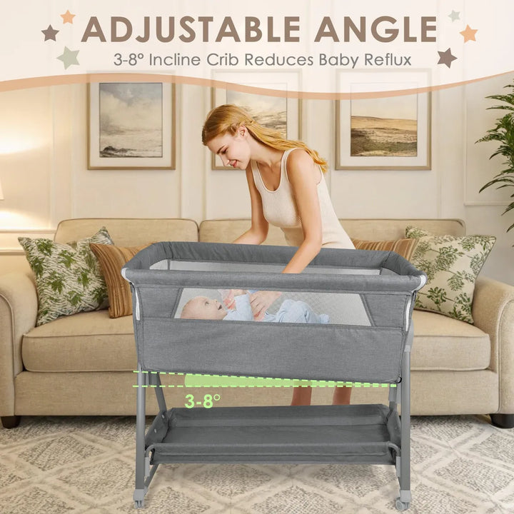 Cuna Portátil Ajustable Con Ruedas Y Colchón Para Bebé