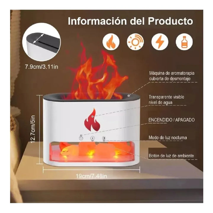 Humificador Difusor De Aromas Efecto Piedras Chimenea Fuego - Blanco
