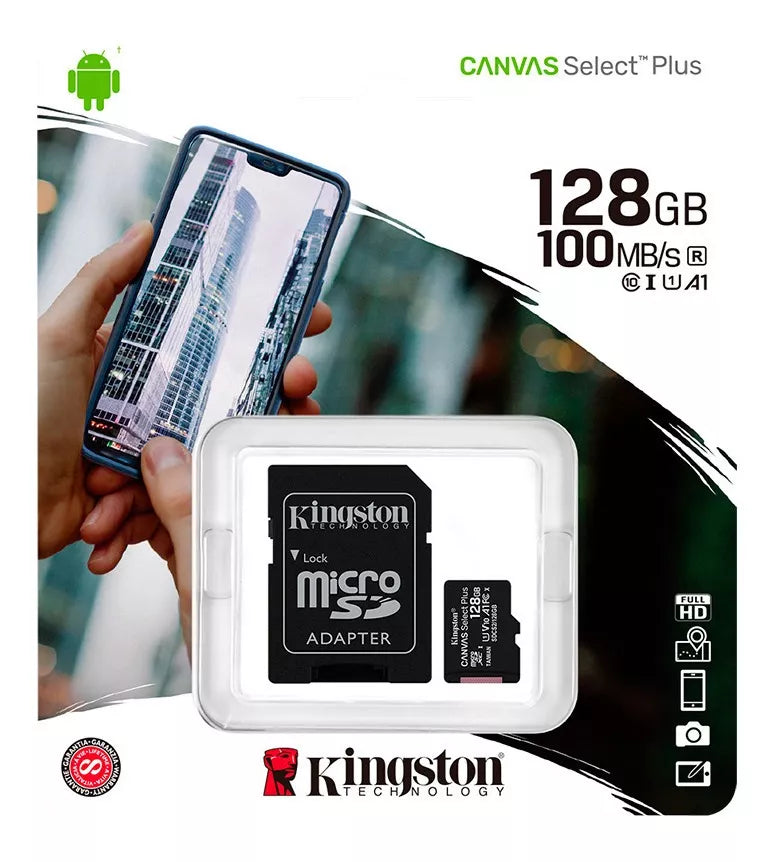 Tarjeta de memoria Kingston SDCS2 Canvas Select Plus con adaptador SD 128 GB