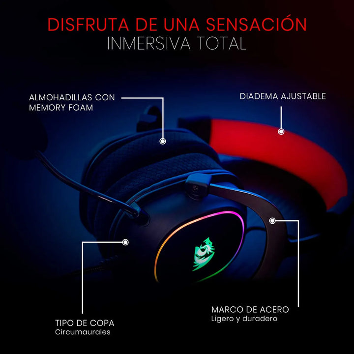 Auriculares Gamer Redragon Gamer Zeus X H510 Rgb Led Usb Negro