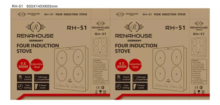 Estufa De Induccion 4 Puestos Empotrable + Bateria 15 Piezas Negro/plateado