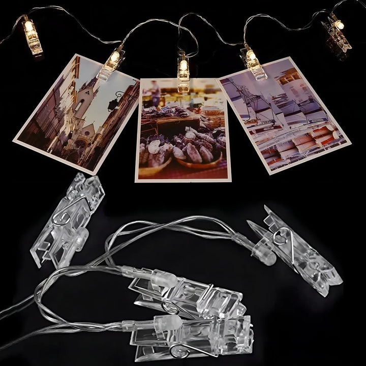 Guirnalda De Luces Led 20 Broches Para Fotos A Pilas 3 Mts Color De Las Luces Blanco