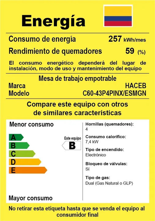 Estufa De Empotrar Esmaltada 60x43 Cm Gas Natural Haceb Color Negro