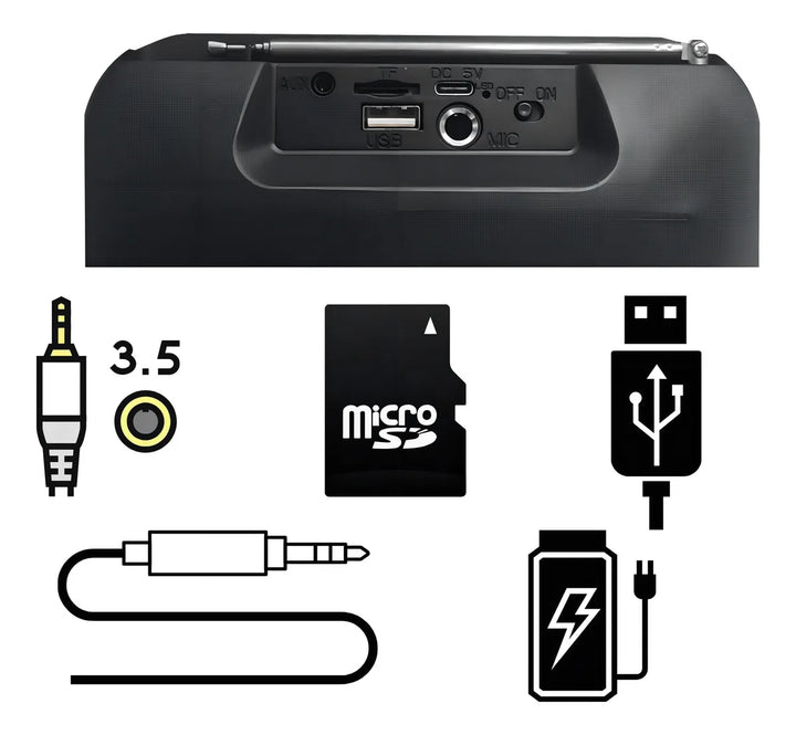 Parlante Radio Bluetooth Portatil Microfono Micro Sd Fm Color Gris