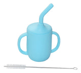 Vaso Pitillo Silicona Bebés Taza Entrenamiento Con Cepillo Color Celeste