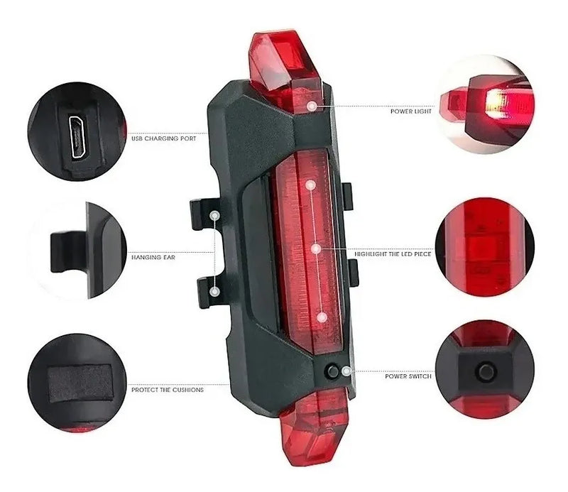 Luz Linterna Recargable Usb Led Bicicleta Delantera O Trasera