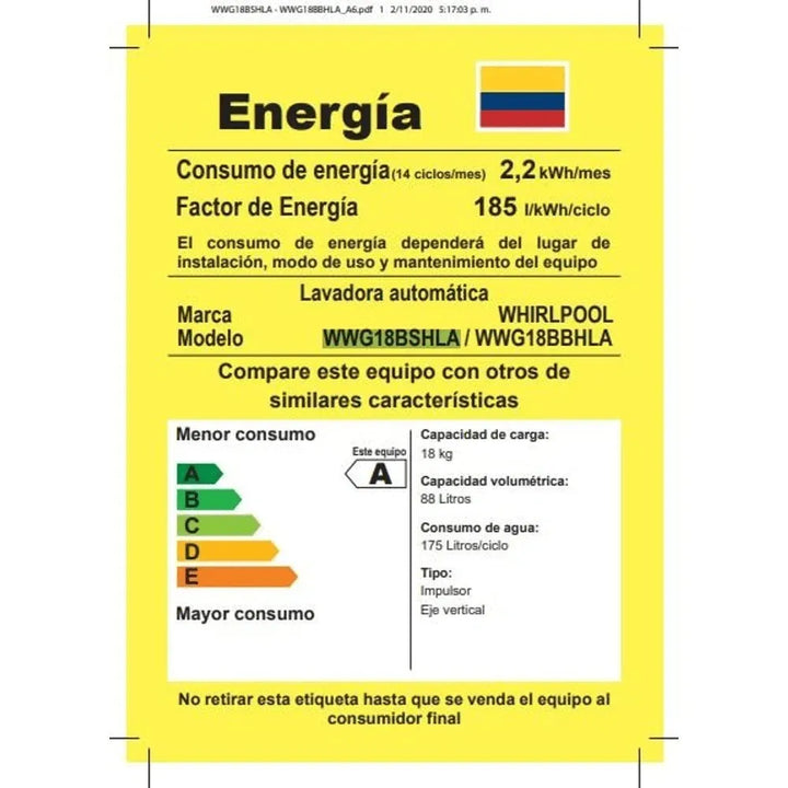 Lavadora Whirlpool Automatica De 18 Kilos Gris Wwg18bshla