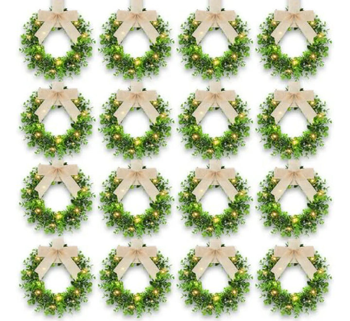 Set De 32 Wreaths Navideños Con Luces Led Y Listón - Zeyune