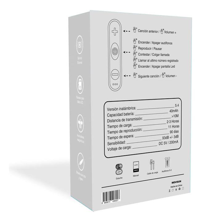 Audífonos Bluetooth Movisun S3 Magnético Color Negro