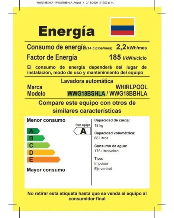 Lavadora Whirlpool Automatica De 18 Kilos Gris Wwg18bshla